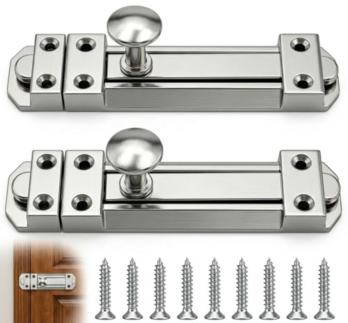 2Pack Polished Chrome Door Bolt 100mm/4inch for Storage Units with Srews | Solid steel build, corrosion-free chrome finish, versatile for bedrooms/bathrooms/cupboards/gates, easy surface-mount install