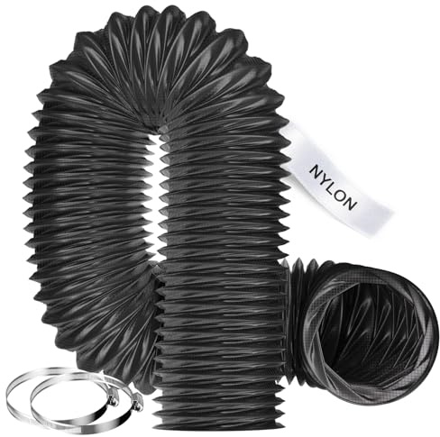 Divalune Tumble Dryer Vent Hose 100mm 5m, Nylon 4 Inch Ducting | Heat Resistant Nylon Fabric Ducting with 2 Clamps, Flexible and Cuttable, for Cooker Hood, Extractor Fan and Ventilation