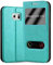 Cadorabo Hülle kompatibel mit Samsung Galaxy S6 Edge in Mint TÜRKIS - Schutzhülle mit Magnetverschluss, Standfunktion und 2 Sichtfenstern