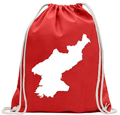 Kiwistar - Turnbeutel - rot - Korea, Nord Umriss Kontur - Fun Rucksack Sport Beutel Gymsack Baumwolle mit Ziehgurt