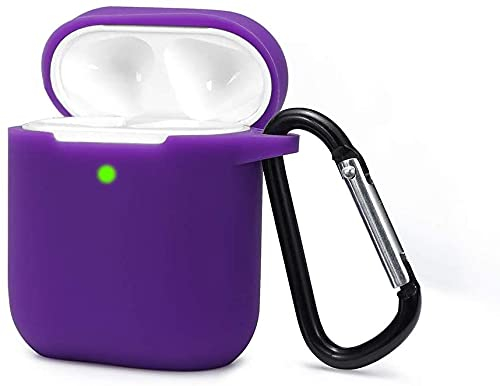 KOKOKA Custodia in Silicone da Appendere Compatiblile con AirPods 2 & 1, Custodia Protettiva per AirPods, Airpods Case Cover LED Anteriore Visibile Moschettone Portachiavi, Viola
