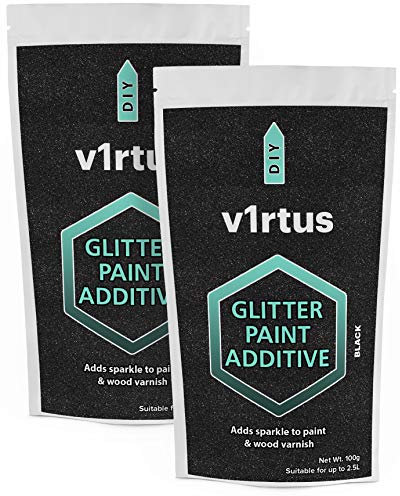 v1rtus 2X Glitter Paint Additive - Black | Metallic Flakes for Adding Sparkle to Paints & Wood Varnish | Add to Emulsion, Acrylic & Latex for Indoor Sparkly Walls | 100 g (x2)
