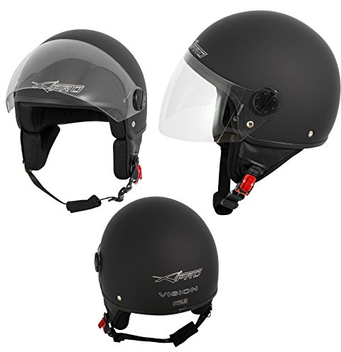 A-Pro Casco Jet Demi Scooter Moto Omologazione Certificato ECE 22 Visiera Antigraffio Nero Matt (Nero Opaco, XS)