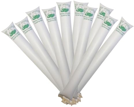FUN FAN LINE - 60 Paar aufblasbare Klatschstangen, kompostierbar | 100% ökologisch und biologisch abbaubar für Feste, Fußball und Sportveranstaltungen | Bioplastik auf pflanzlicher Basis (Weiß)