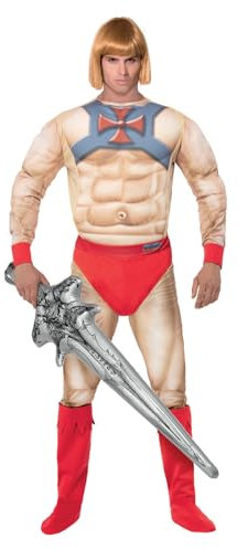 He-Man Adults Costume with EVA Padded Chest, Iconic Muscular Jumpsuit with EVA Chest & Cape, Become the Master of the Universe with this Official License Outfit, Ideal for Costume Parties & Comic Con