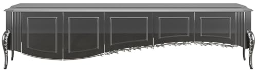 Casa Padrino Luxus Barock TV Schrank Schwarz/Silber 217 x 54 x H. 58 cm - Fernsehschrank mit 5 Türen - Edle Barock Wohnzimmer Möbel