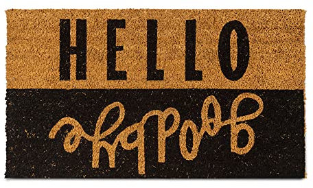 PLUS Haven Coco Coir Home Entrance Door Mat – 17.5 x 30 | Hello Goodbye Doormat | Heavy-Duty Natural Fiber for Indoor & Outdoor Use