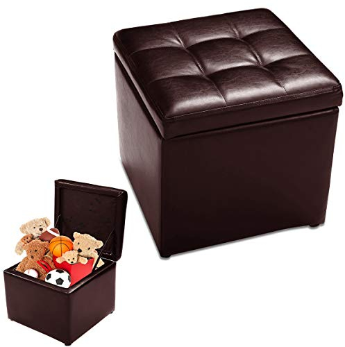 RELAX4LIFE Sitzhocker mit Stauraum, Sitzwürfel Kunstleder, Sitzbox mit 4 Fußpolster, Aufbewahrungsbox, Sitzbank mit Tragfähigkeit bis 120 kg, für Büro Schlafzimmer oder Wohnzimmer (Braun)