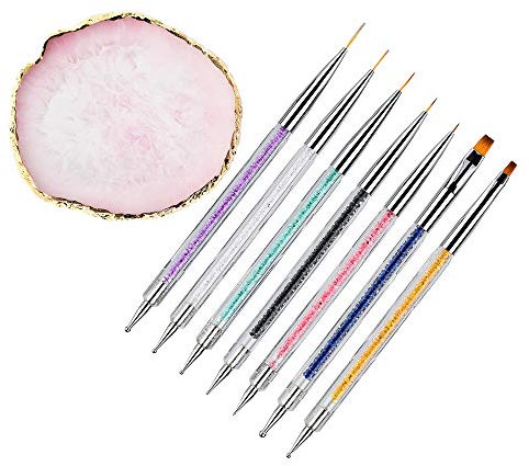 8 Pieces Designs Brushes for Nail Art Resin Palette Gel Design Nail Art Dotting Tools Nail Gel Painting Brush Mixing Palette Nail Art Equipment