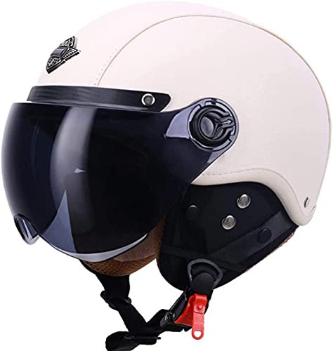 Casque De Moto Ouvert ,Avec Pare-Soleil Casque Jet Scooter 3/4 Demi-Casque Homologué ECE Casque De Protection De Style Rétro Pour Hommes Et Femmes Adultes A,M