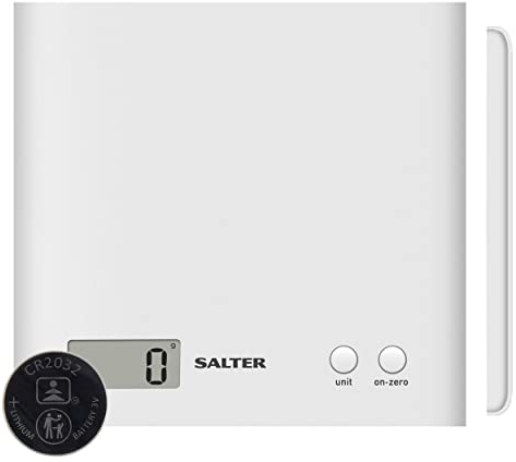 Salter 1066 WHDR15 Arc Balance de Cuisine Numérique, Pèse Aliment Électronique, Affichage Facile à Lire, Fonction Tare, Design Compact, Capacité Max. 3KG, Facile à Nettoyer, Blanc