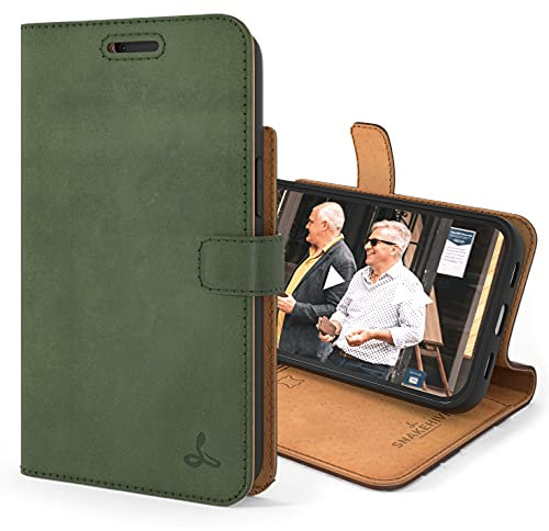 Snakehive iPhone 13 Pro Leather Case | Genuine Leather Wallet Phone Case with Card Holder | Flip Folio Case/Cover with Stand | Compatible with iPhone 13 Pro | (Bottle Green)