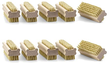 Novaliv 10x Hand-Bürste aus Holz Handwerker-Bürste Bürste für Hand Nägel und Finger Professionelle Reinigung PPN Borsten Nagelbürste hart Borsten Fingerbürste Handwaschbürste Bürste