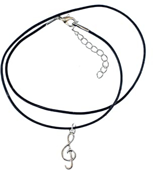 Miniblings Notenschlüssel Halskette - Handmade Modeschmuck I Kette Violinschlüssel Noten Musik Konzert Musiker Silber - Echte Lederkette Leder