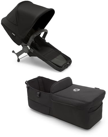 Bugaboo Donkey 5 Twin Extension Set, Converts your Donkey 5 Mono into a Twin pushchair, Side by Side, Improved Design, Reversible Seat and One Hand Steering, Midnight Black