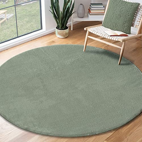 the carpet Relax Moderner Flauschiger Kurzflor Teppich, Anti-Rutsch Unterseite, Waschbar bis 30 Grad, Super Soft, Felloptik, Grün, 200 cm Rund