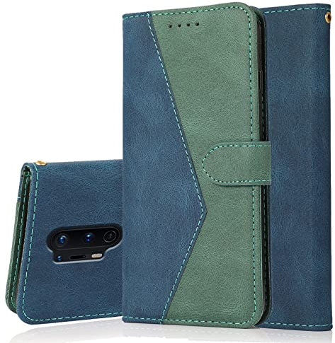 Radoo Kompatibel mit OnePlus 8 Pro Hülle, Premium PU Leder Tasche Case Klappbar Handyhülle mit [Kartenfach] [Magnet] Cover Flip Case 360 Grad Rundum Komplett-Schutz Klapphülle (Blau Grün)