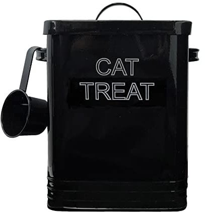 NOBEL Cat Food or Cat Treat Storage Tin Lid Scoop Non Slip Pads (CAT TREAT, Black)