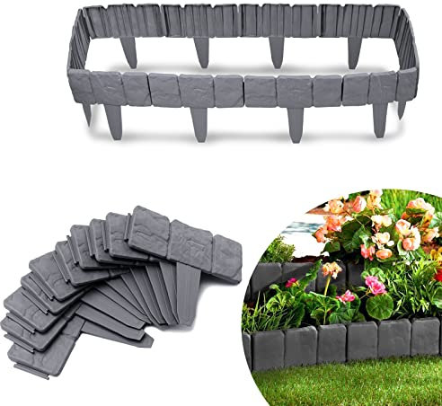 YARDIN Beeteinfassung Rasenkante Stein Rasenkante Kunststoff PP-Beetbegrenzung Beetumrandungenfür Garten,Wiese LxH 25x23cm 10-teilige/2,5M Anthrazit
