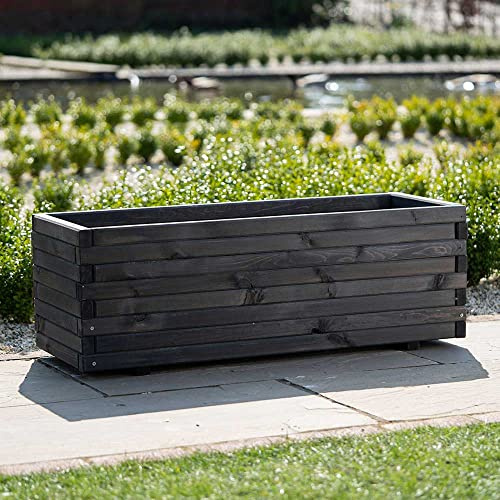 Primrose Pine Wooden Raised Bed Outdoor Trough Planter in Grey 90cm (35.4in)
