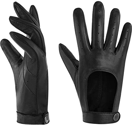 Harssidanzar Leder Handschuhe für Damen,Touchscreen ungefüttert,dünne Lederhandschuhe aus Schaffell KL021EU, Schwarz, Größe M