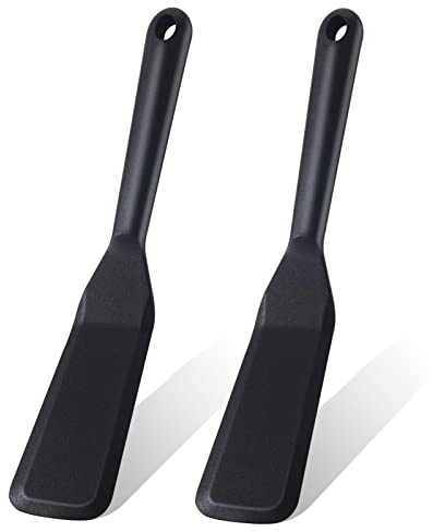 2 Pack Silicone Thin Omelet Turner, Heat Resistant Crepe Spatula for Nonstick Cookware, Pancake Spatula for Egg Cake Pizza Steak Omelet Crepes (Black)