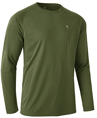Rdruko Mens Quick Dry Long Sleeve Tops Breathable Running Sport Gym T Shirts UV Sun Protection Hiking Fishing Shirt Army Green 3XL