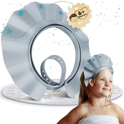 CUSCHCO® Duschhaube Kinder - Blau - Extrem wasserdicht bei angenehmen Komfort - Haarwaschhilfe Kinder mit extra leichter Verschlusstechnik