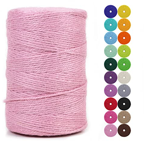 LEREATI Juteschnur 2mm x 200m Gartenschnur Paketschnur Naturfaser Hanfseil Jute Schnur Jutegarn Juteseil, Kordel Weihnachten für DIY Kunstgewerbe Gartenarbeit Geschenkverpackung Deko (Rosa)