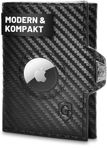 GenTo - AirTag Slim Wallet mit Münzfach & RFID NFC Schutz - Mini Geldbörse - dünnes schmales Kartenetui Geldklammer Kreditkartenetui Herren & Damen - inklusive Geschenkbox (Carbon)