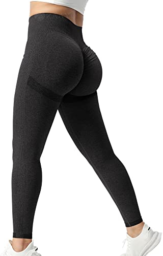 ZAAYO Damen Sport Gym Leggings Scrunch Butt Lifting Push Up Seamless Yoga Pants Fitness Workout Leggings Carbon Black L
