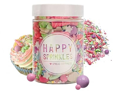 Happy Sprinkles But First, Unicorns 90g - Bunter Streusel Mix mit Schokolade zum Dekorieren - Einhorn Tortendeko Essbar - Deko für Kuchen, Kekse & Eis