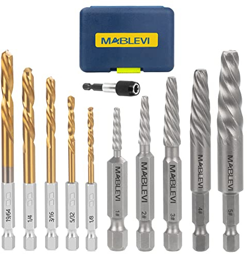 MABLEVI 11 Pieces Screw Extractor Set, Metric Easy Out Bolt Extractor Set, Reverse Drill Bit Extractor Set for Removing Broken Screws, Bolts, and Studs