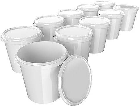 Lote de 10 cubos de plástico, 30 L con tapa, Hobbock PP calidad alimentaria (10x22049)