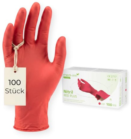 Medi-Inn Nitril Red Plus Einmalhandschuhe, rot, puderfrei (Gr. L, 1 x 100 Stück)