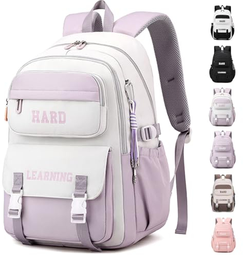 Waniki Schulrucksack Mädchen Junge Sport Rucksack Reisen Backpack Nylon Wasserdicht School Bag Laptop Schulranzen Leisure Rucksack Schule Suitable for School, Sports,Travel, Leisure(lila weiß)