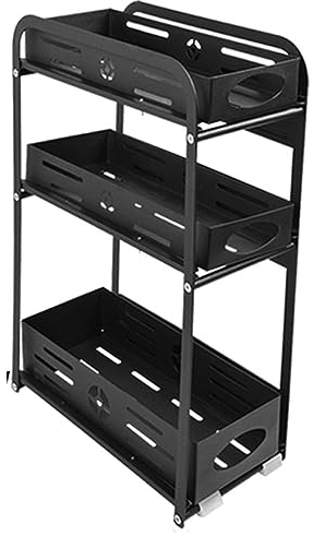 GIZNXBA Organizador Bajo Fregadero Cocina Under Sink Organizer Metal Organizador Bajo Fregadero Extraible Estante Bajo El Armario del Baño para Artículos De Limpieza (Color : /Black, Size : 3 Tier)