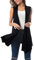 OBiQuzz Cardigan lungo da donna nero senza maniche drappeggiato cardigan leggero aperto frontale tunica gilet alto basso orlo gilet maglia top cami gilet camicetta cardigan spiaggia estate, Nero , S