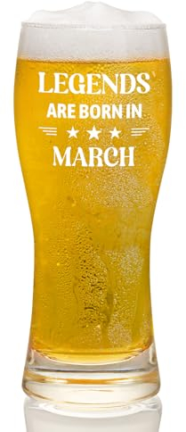 Joymaking Beer Glass Birthday Gifts for Men - Legends are Born in March, Mens Birthday Gifts, Gifts for Men Birthday Present, Gifts for Him Who Has Everything, Gifts for Men Birthday Unique 15oz