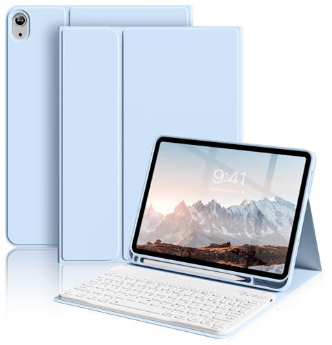 ZOYU Keyboard Case for iPad (A16) 11th Generation 11 Inch 2025, iPad 10th Generation 10.9 inch 2022, Stand Folio Detachable Wireless Bluetooth Rechargeable Keyboard Case with Pencil Holder, Light Blue