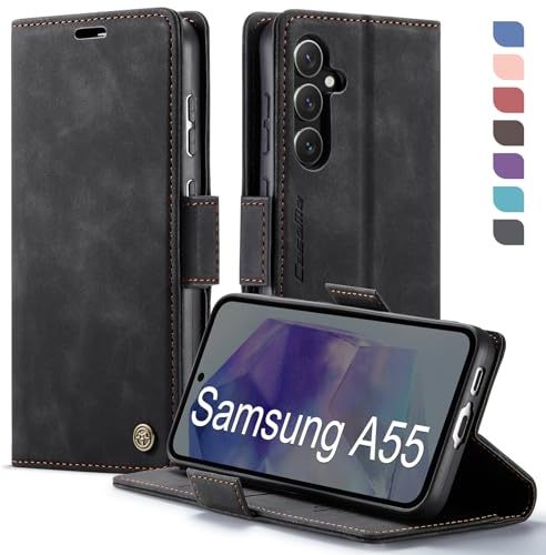 XYGLOW Handyhülle für Samsung Galaxy A55 5G Hülle Klappbar Premium PU Lederhülle Klapphülle【RFID Schutz】 Kartenfach Standfunktion Schutzhülle für Samsung A55 5G Flip Case Wallet Tasche Cover, Schwarz