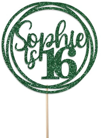 Personalised Birthday Cake Topper - Customised with Any Name Any Age - Birthday Party Cake Decoration - Double Sided Glitter 950 GSM (Green)