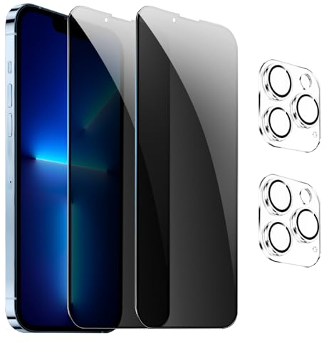 [2+2 Pack] Privacy Screen Protector for iPhone 13 Pro Max,Anti-Spy Tempered Glass Film, Fingerprint Recognition, 9H Hardness, Anti Scratch, Anti Fingerprint