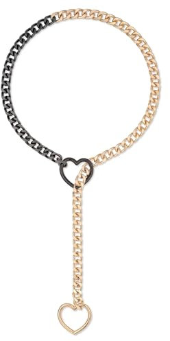 ADEMISHIA Damen-Halskette mit Herz-O-Ring – Handgefertigte verstellbare Punk-Gothic-Lariatkette in Y-Form (Gold&Schwarz, 34)