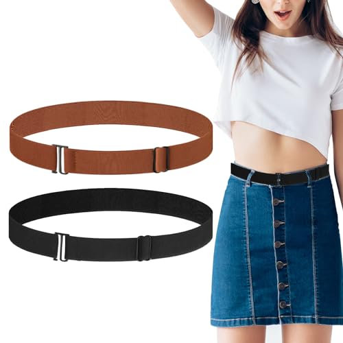 BLMHTWO 2 Stück GüRtel Ohne Schnalle, Elastischer Gürtel Damen Unsichtbar Elastischer Gürtel Unsichtbarer Gürtel Damen Verstellbare Elastische GüRtel für Jeans Kleider Abendkleider(schwarz, braun)