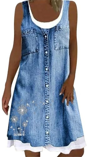 Ärmellos Jeanskleid Damen Sommer Denim Kleid Jeans Latzkleid Damen Only Mini Sommerkleider Rock Strapsrock Kleid Lässiges Stilvoll Denim Trägerkleid Denim Kleid Mit Tasche