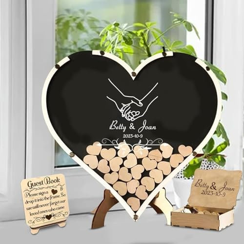 Personalisiertes Rustikales Hochzeits-Gästebuch,hölzernes herzförmiges Gästebuch,Hochzeit Gästebuch,Gerahmtes Hochzeits-Gästebuch aus Holz,Lustige Hochzeitsdekorationen,Neue Hochzeit Favors