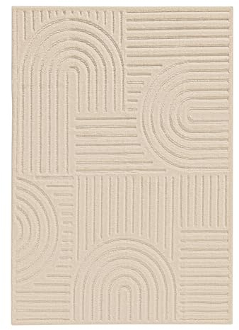 benuta Basic Teppich Leo - Creme 300x400 cm - Abstrakter Relief-Teppich für Wohnzimmer, Schlafzimmer & Flur - Pflegeleicht - Fußbodenheizung Geeignet