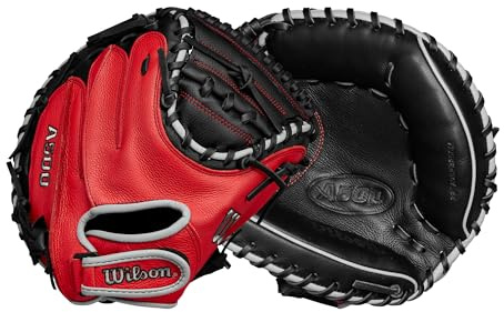 Wilson A500 Baseball-Fanghandschuh für Jugendliche, 81,3 cm, Rechtshänder, Schwarz/Rot/Grau
