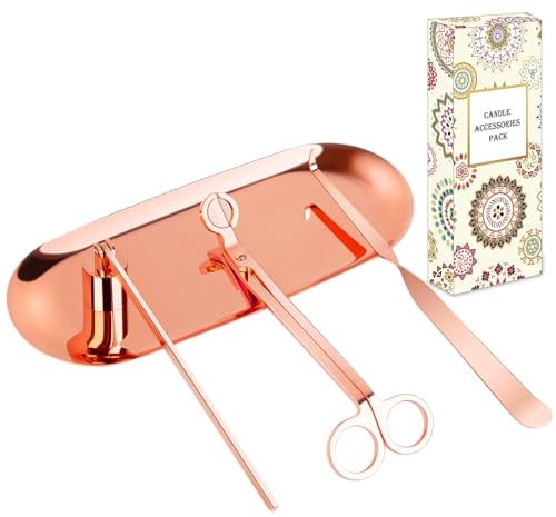 burtok 4-IN-1 Kerzenzubehör Set – Elegantes Edelstahl-Kerzenpflegewerkzeug mit Kerzenlöscher, Dochtschere, Dochtzieher und Kerzenuntersetzer, Kerzenliebhaber (Roségold)